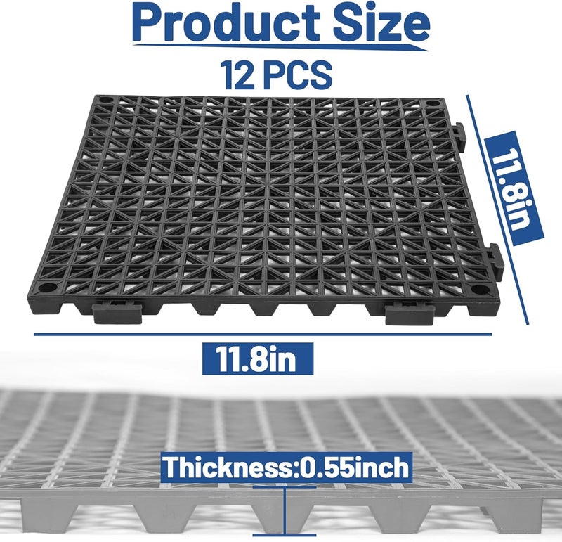 Dingbaayee 12Pcs Drainage Interlocking Floor Tiles 11.8" x 11.8", Modular Interlocking Cushion Soft PVC Floor Non-Slip Splicing Waterproof Mat for Drain, Pool, Shower, Patio, Balcony, Bathroom, Kitchen, Yard - Image 2